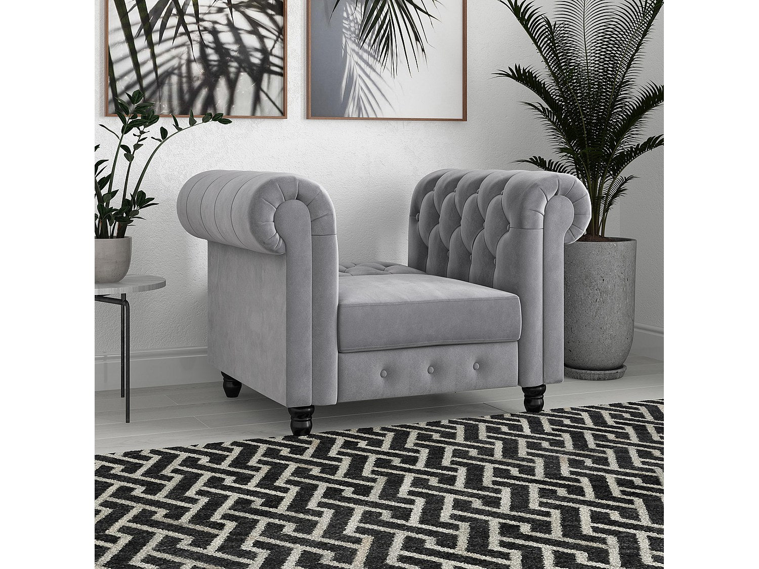 Fauteuil Chesterfield gris velours