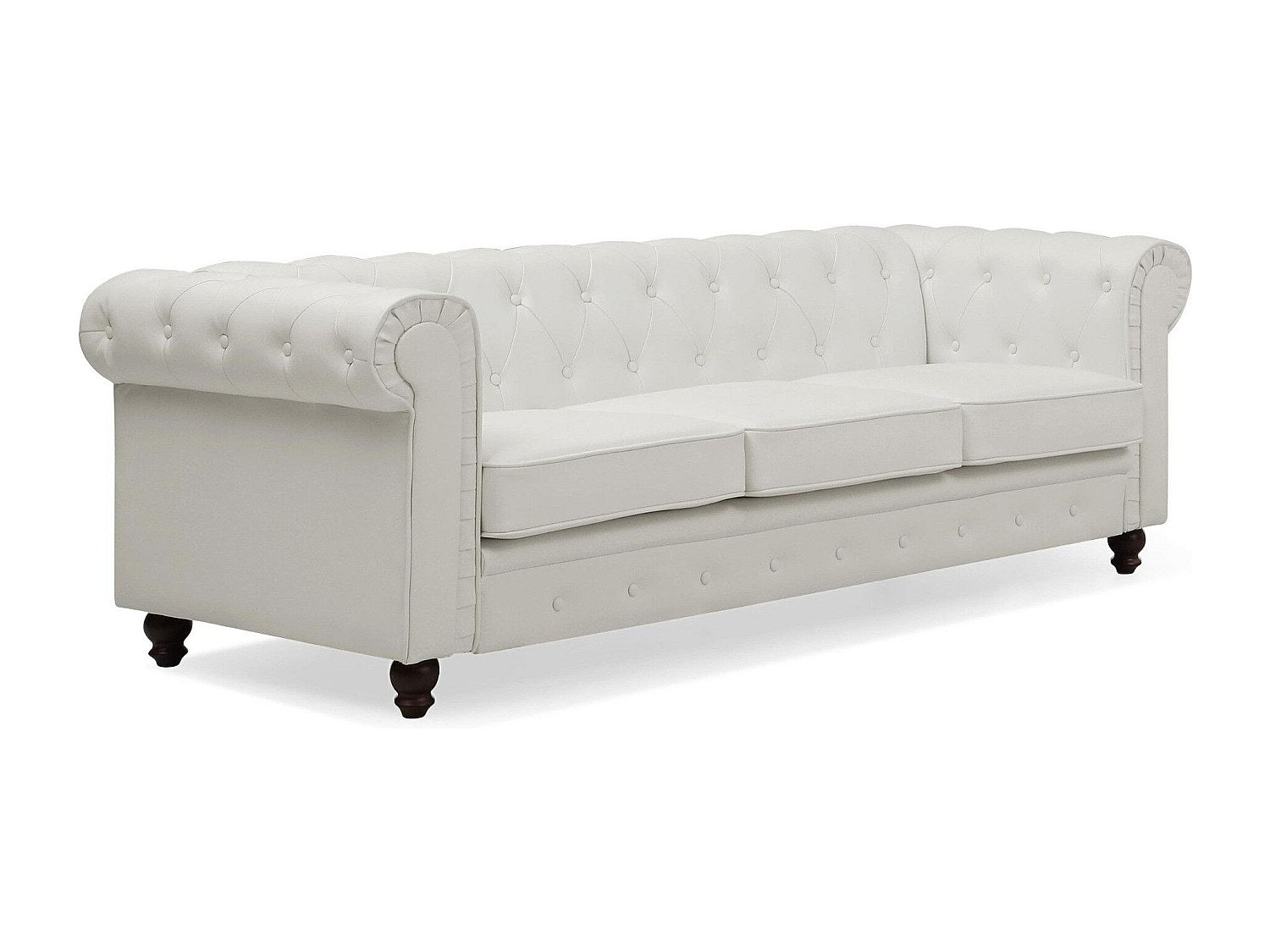 Canapé Chesterfield droit 3 places blanc simili cuir