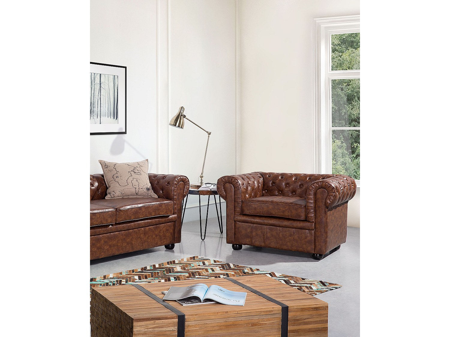Fauteuil Chesterfield marron simili cuir