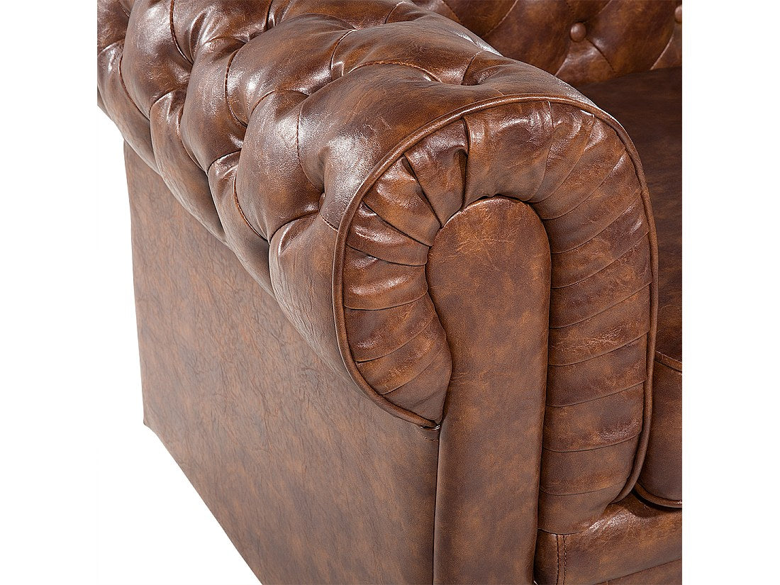 Fauteuil Chesterfield marron simili cuir