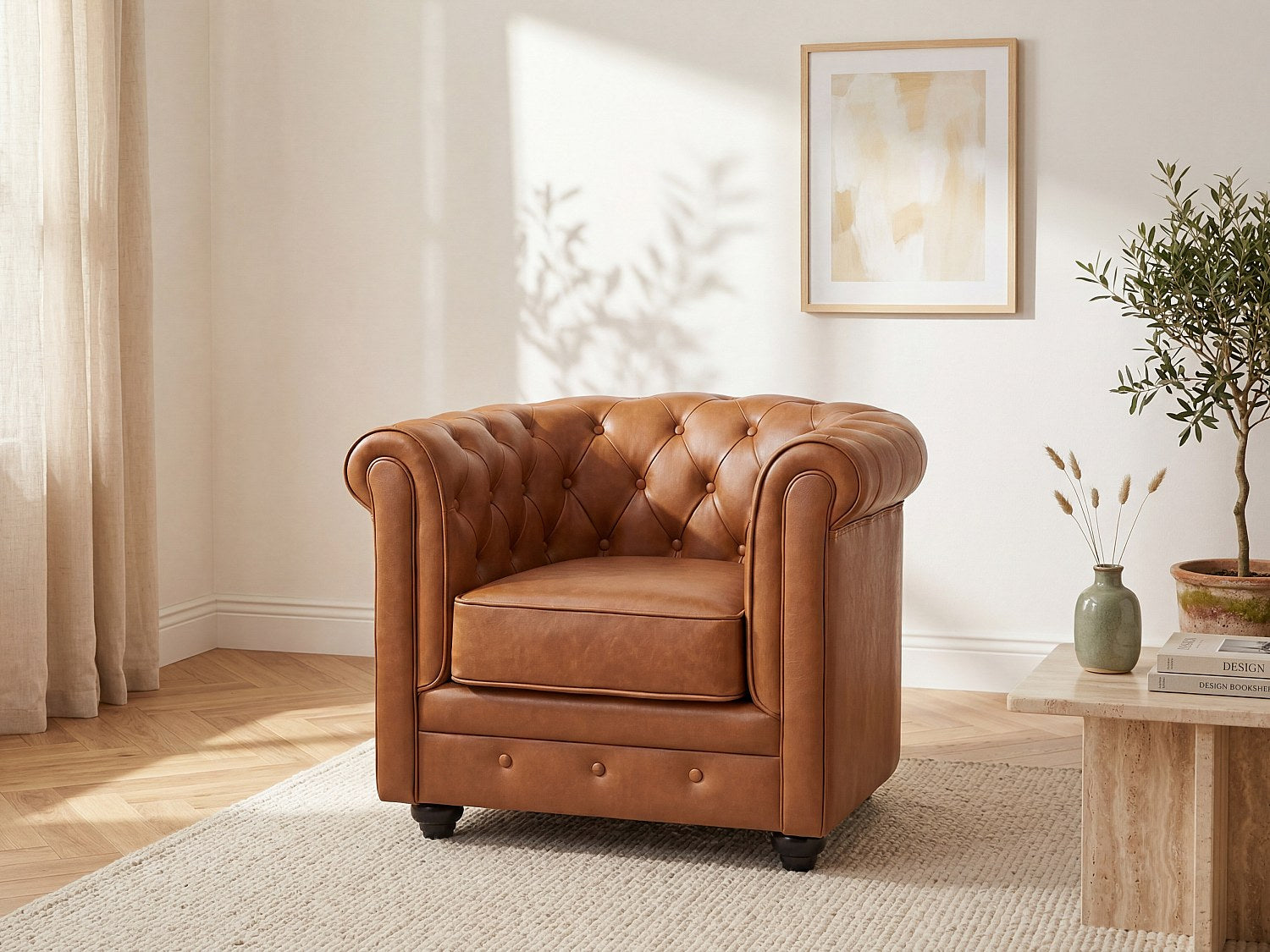 Fauteuil Chesterfield marron cuir