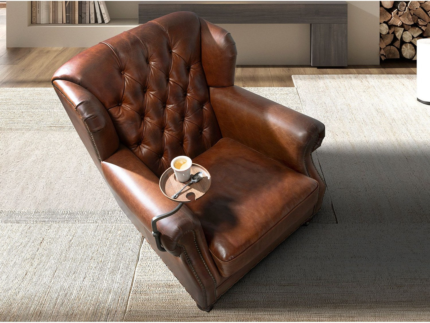 Fauteuil Chesterfield marron cuir - Angel Cerda