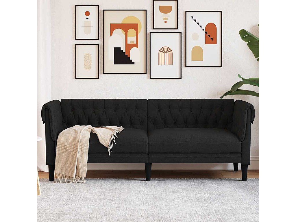 Canapé Chesterfield droit 3 places noir tissu