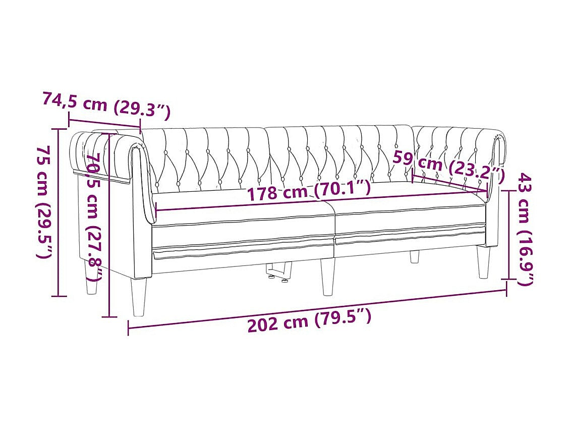 Canapé Chesterfield droit 3 places marron tissu