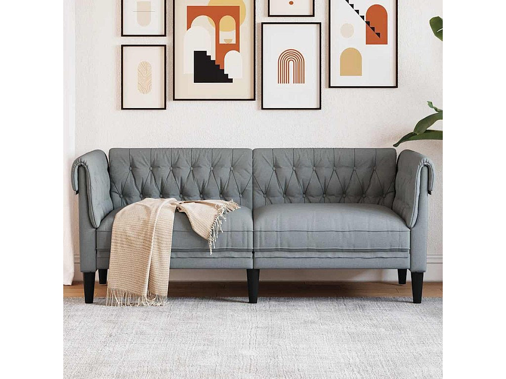 Canapé Chesterfield droit 2 places gris tissu