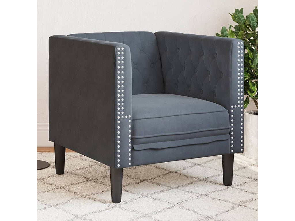 Fauteuil Chesterfield gris velours