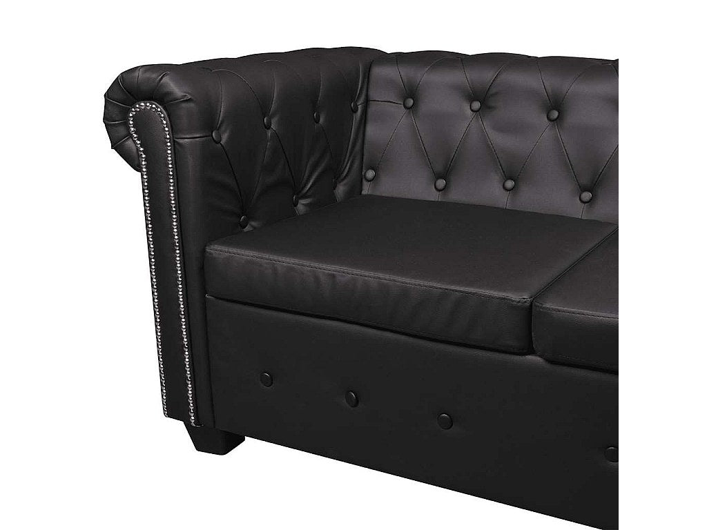 Canapé Chesterfield angle 5 places noir simili cuir