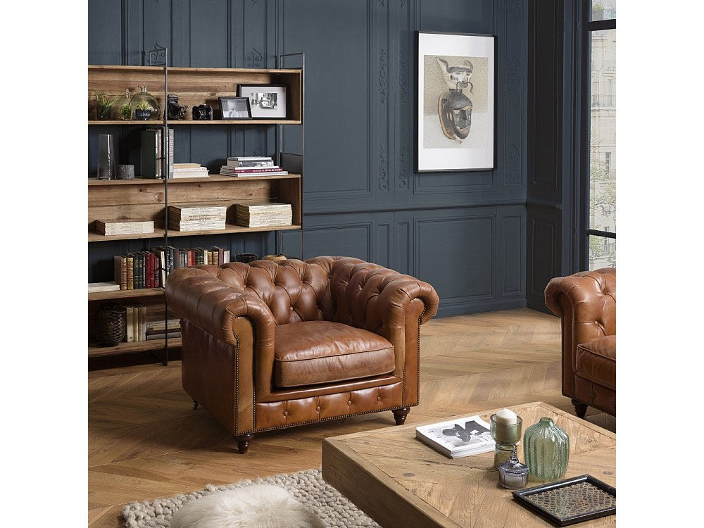 Fauteuil Chesterfield marron cuir
