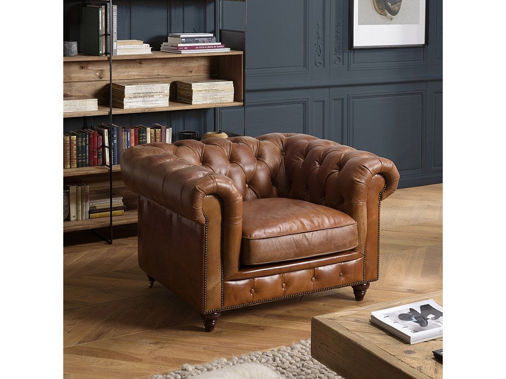 Fauteuil Chesterfield marron cuir