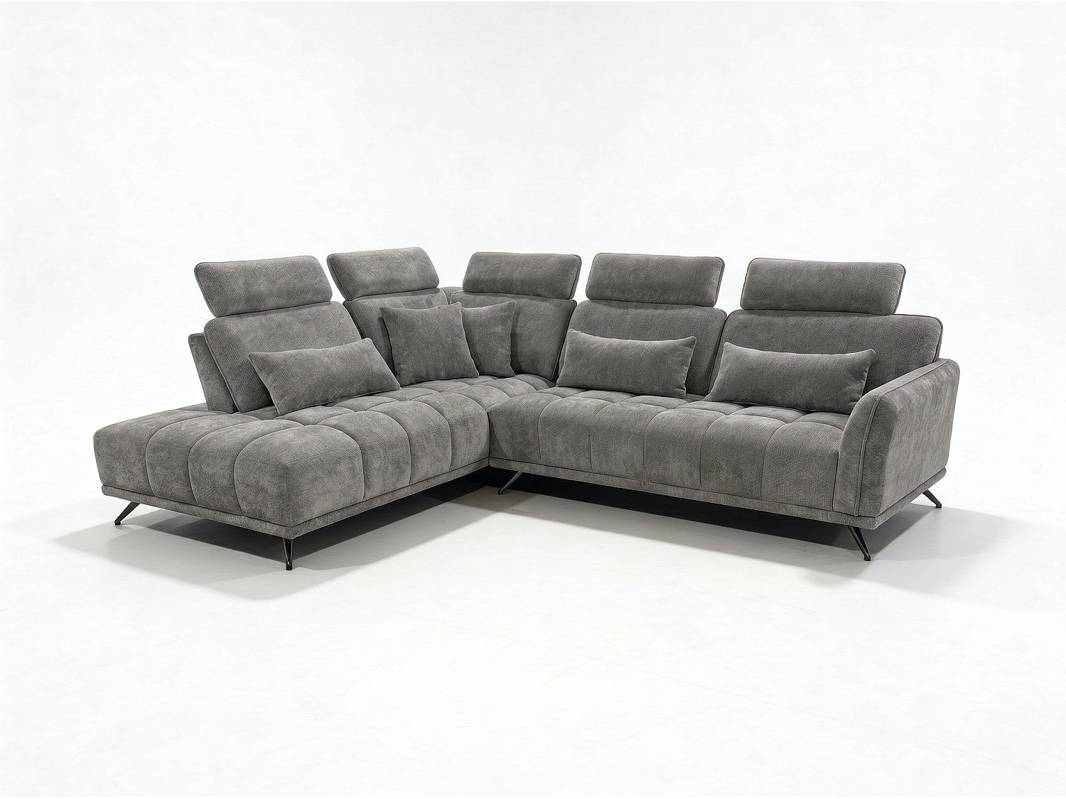 Canapé Chesterfield angle 4 places gris tissu - Napoli