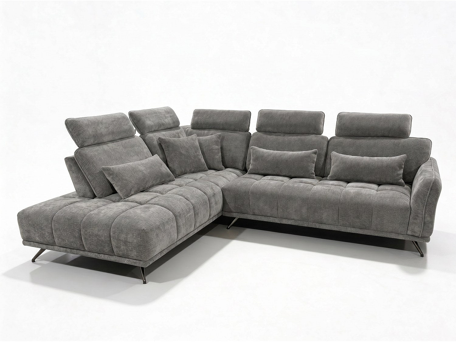 Canapé Chesterfield angle 4 places gris tissu - Napoli