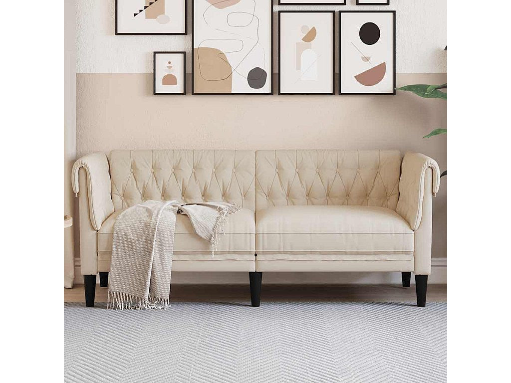 Canapé Chesterfield droit 2 places beige tissu