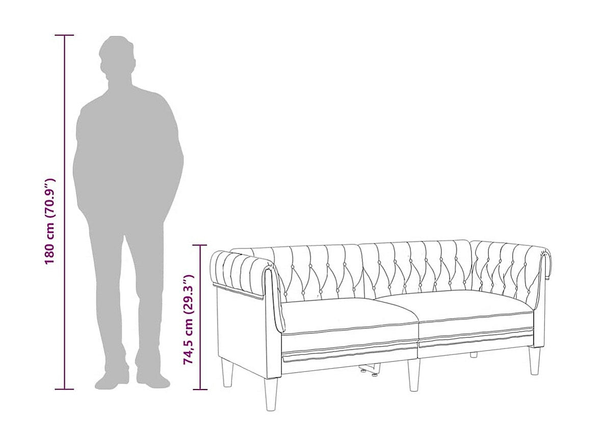 Canapé Chesterfield droit 2 places beige tissu