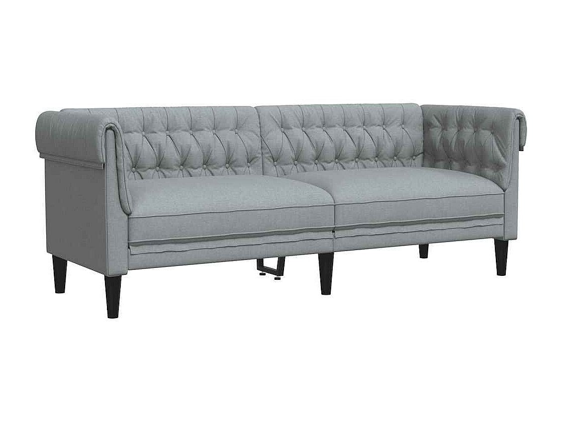Canapé Chesterfield droit 3 places gris tissu