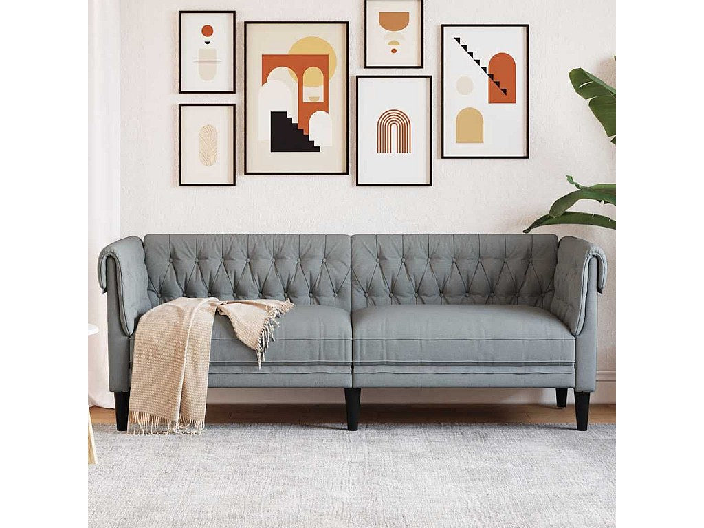 Canapé Chesterfield droit 3 places gris tissu
