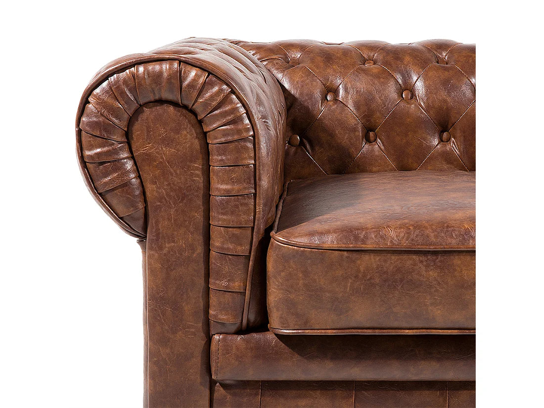 Canapé Chesterfield Vintage 3 Places Simili Cuir Marron - Vintage