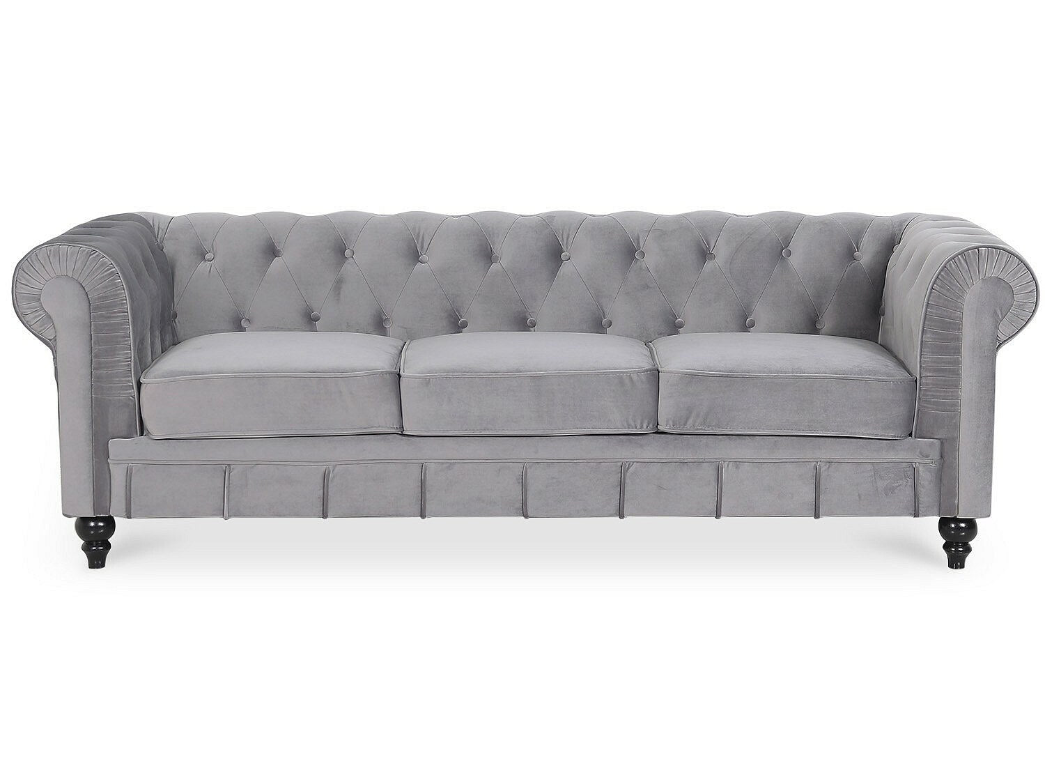 Canapé Chesterfield droit 3 places gris velours - Altesse