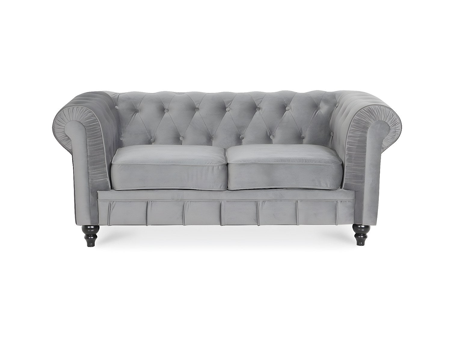 Canapé Chesterfield droit 2 places gris velours - Altesse