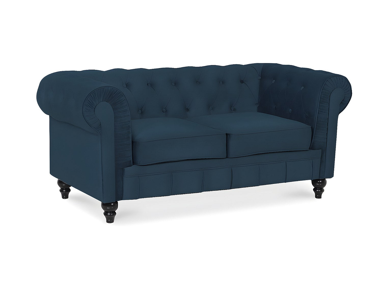 Canapé Chesterfield droit 2 places bleu velours - Altesse