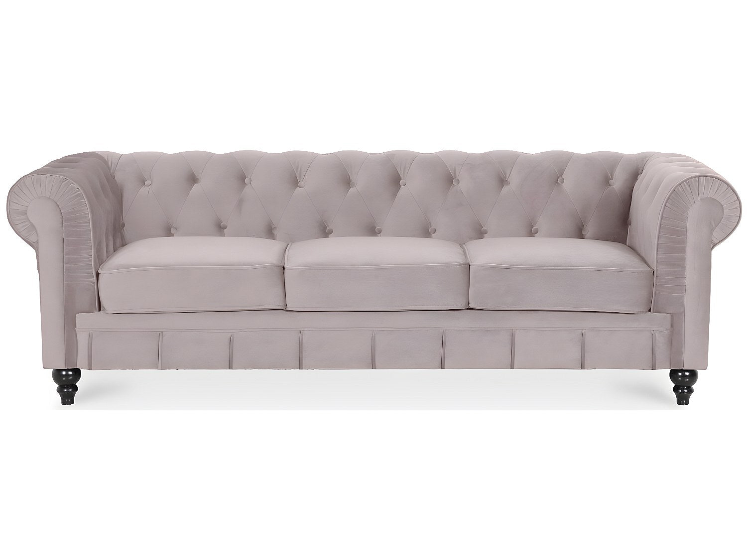 Canapé Chesterfield droit 3 places taupe velours - Altesse