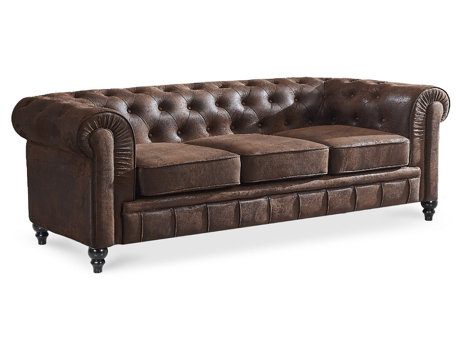 Canapé Chesterfield droit 3 places marron tissu - Vintage