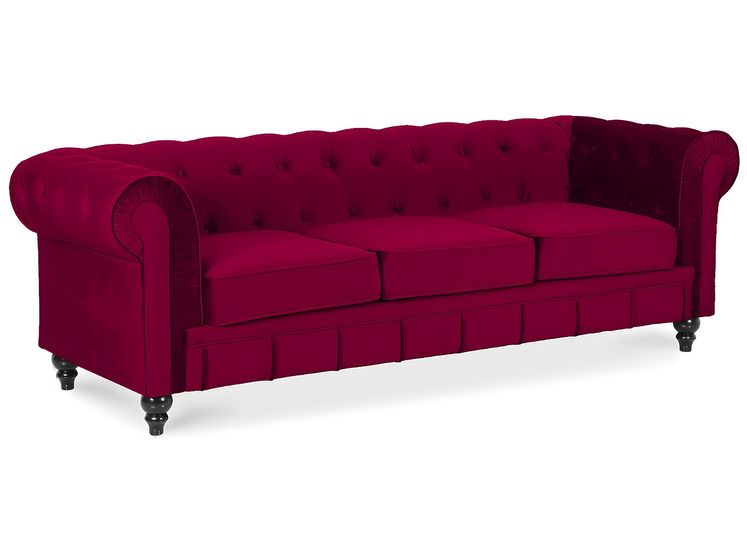 Canapé Chesterfield droit 3 places rouge velours - Altesse