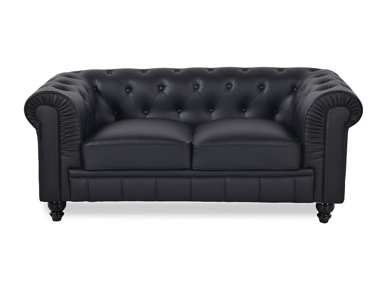 Canapé Chesterfield droit 2 places noir simili cuir - Regency