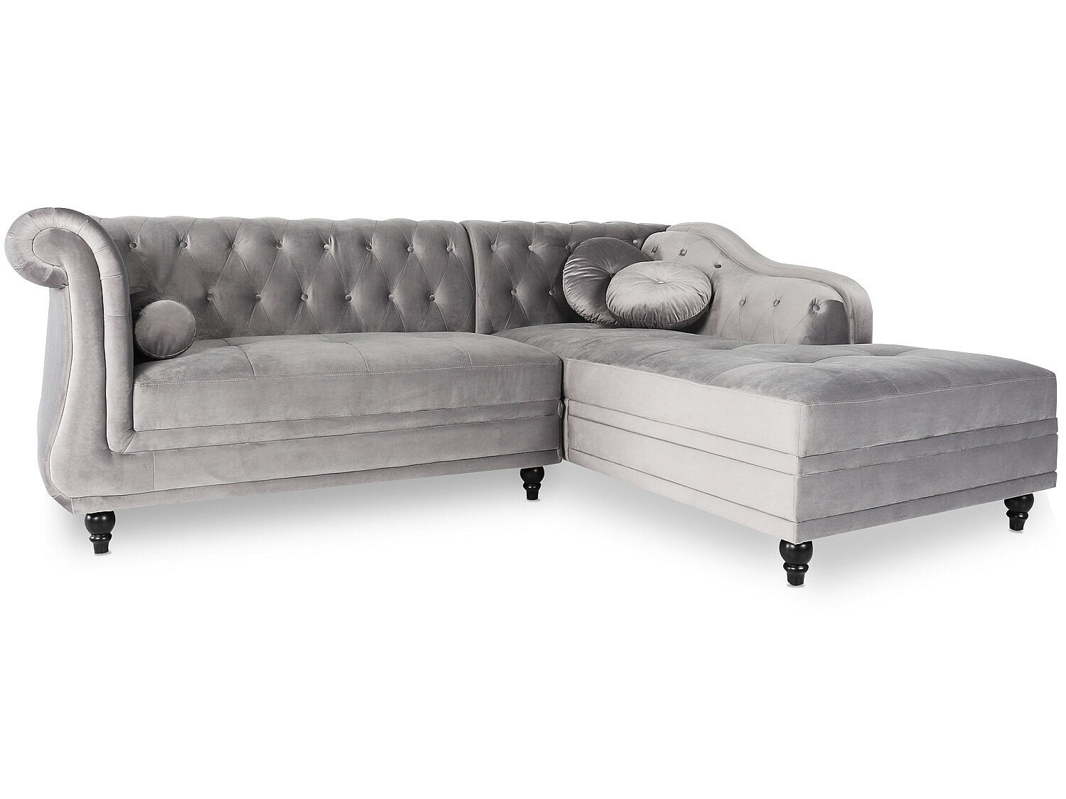 Canapé Chesterfield angle gris velours - Empire
