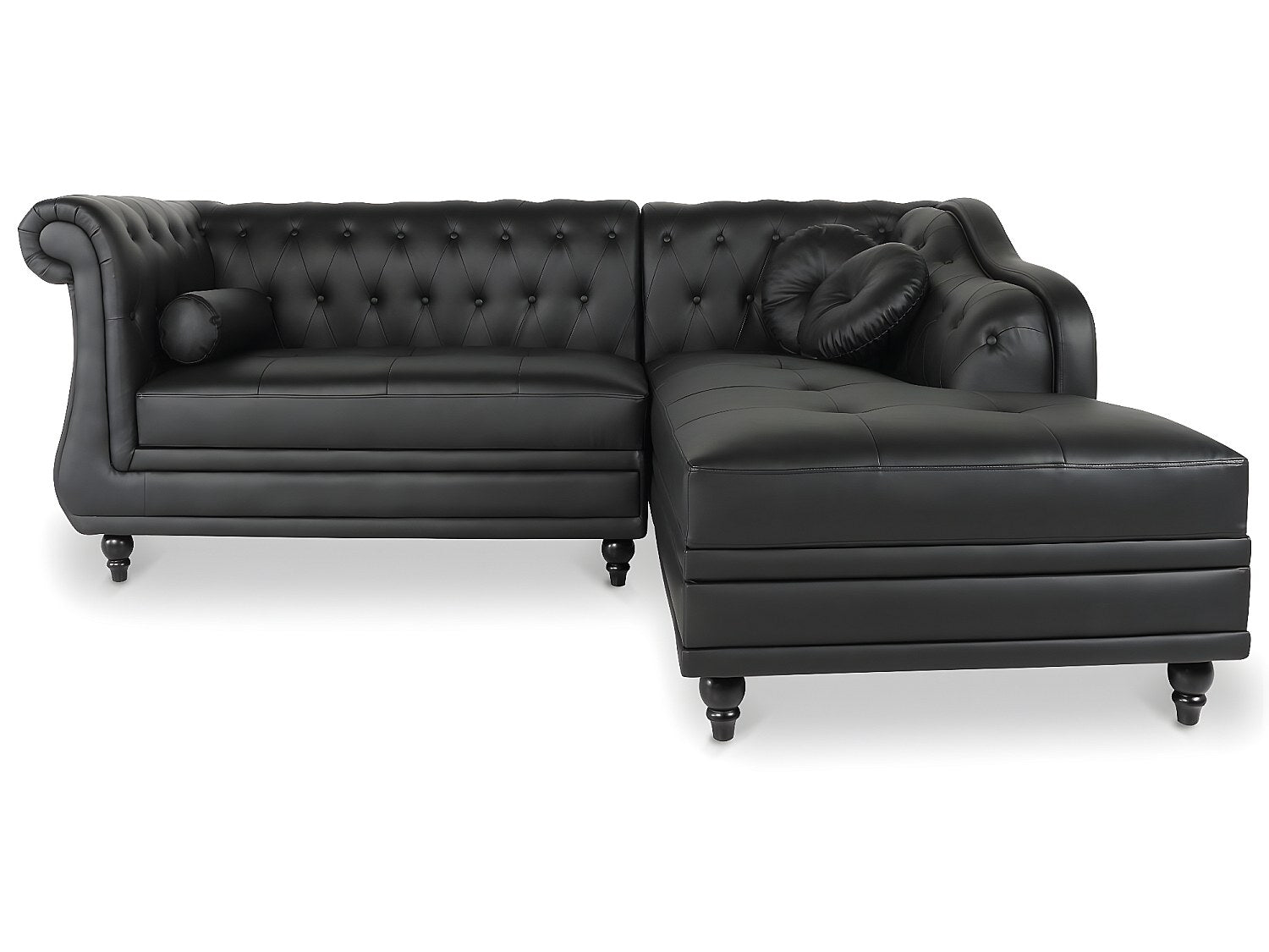 Canapé Chesterfield angle noir simili cuir - Empire