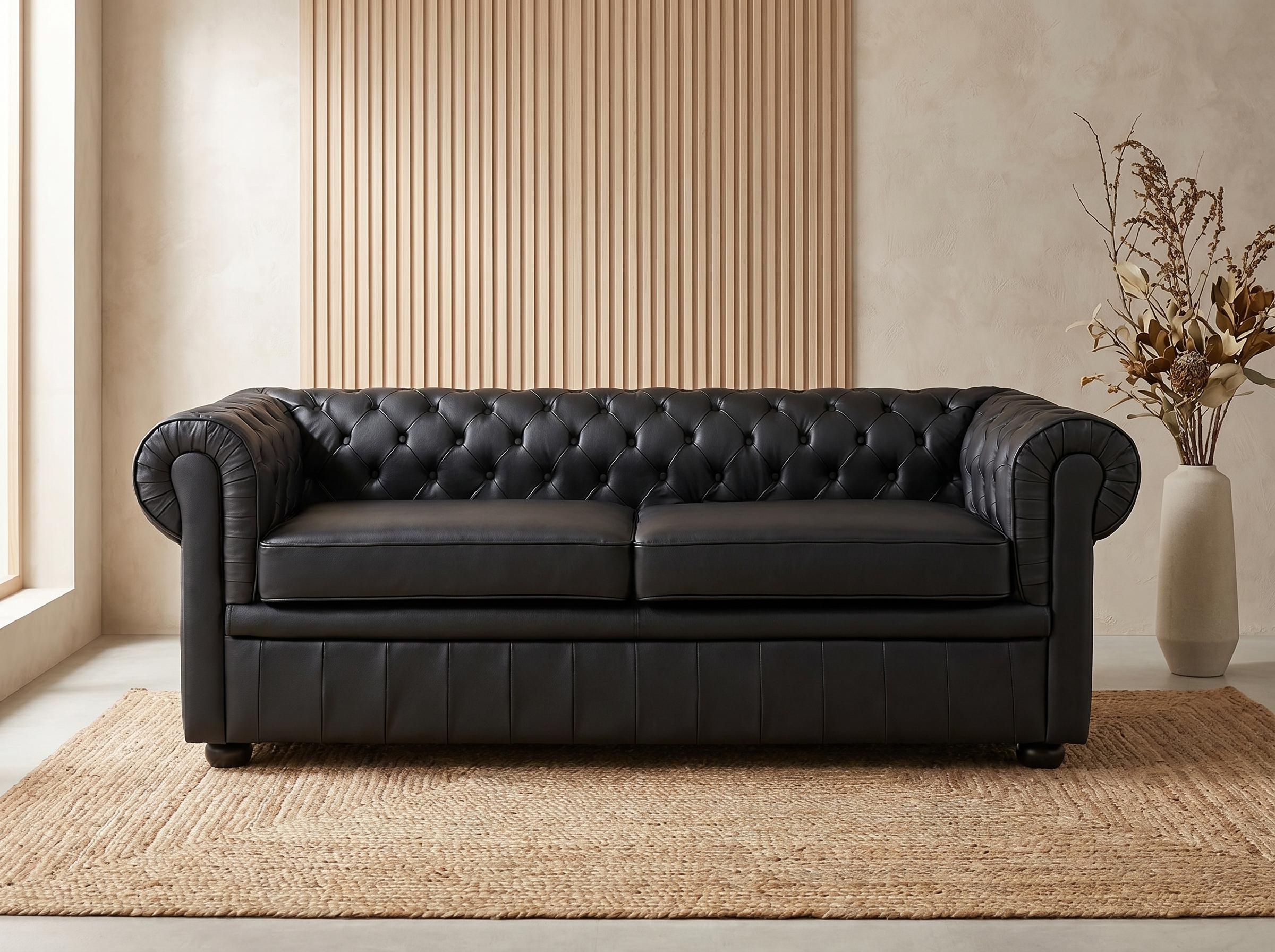 Canapé Chesterfield 3 Places Simili Cuir Noir