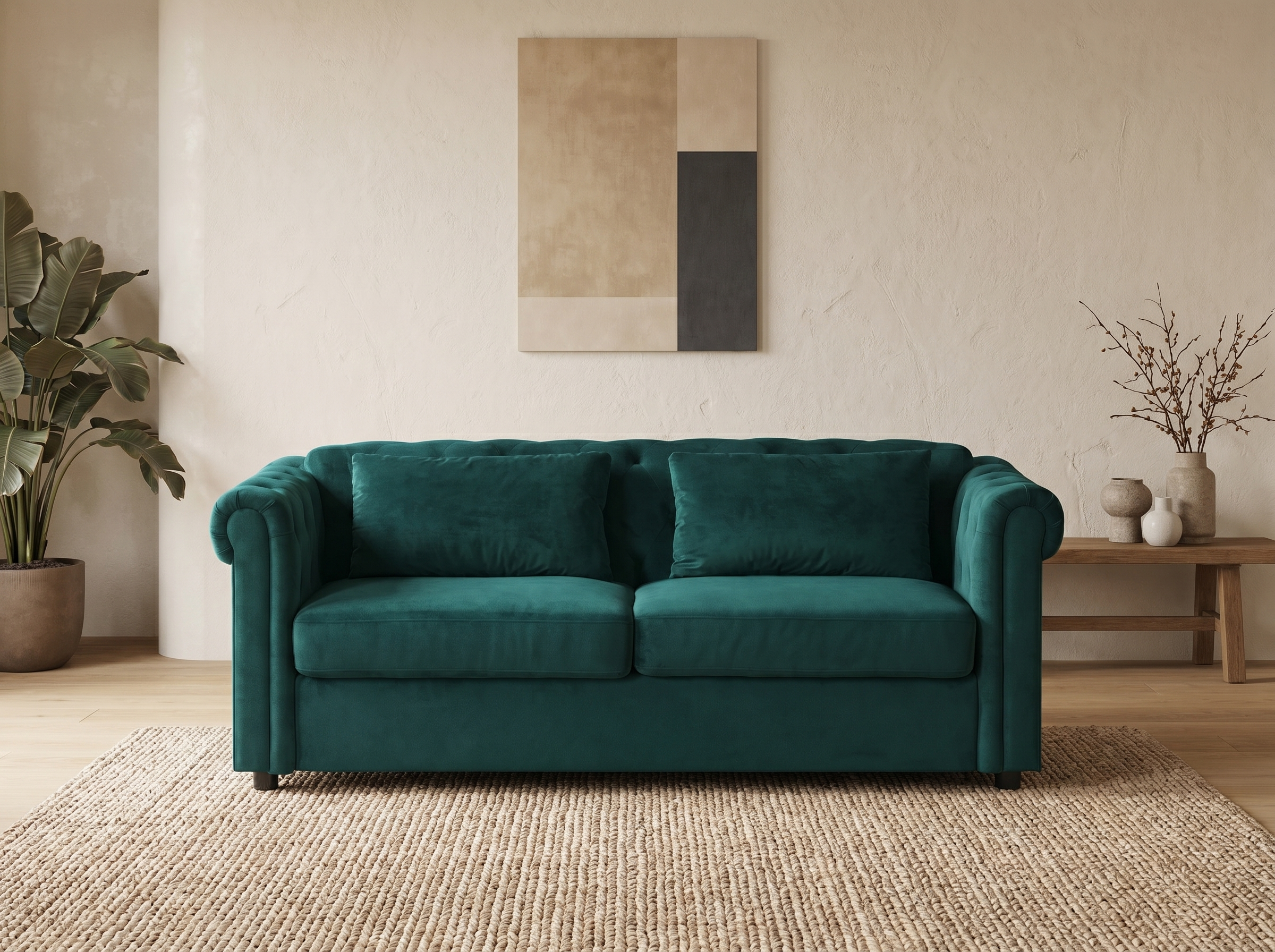 Canapé Chesterfield Convertible 3 places Velours Vert