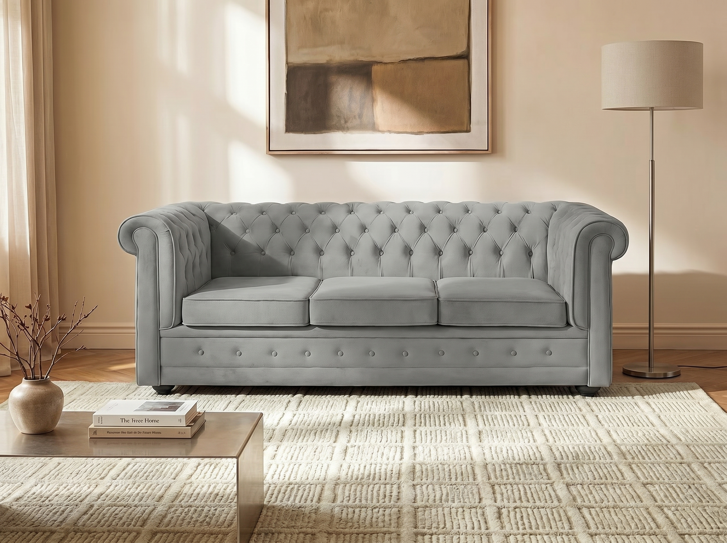 Canapé Chesterfield convertible 3 places gris velours