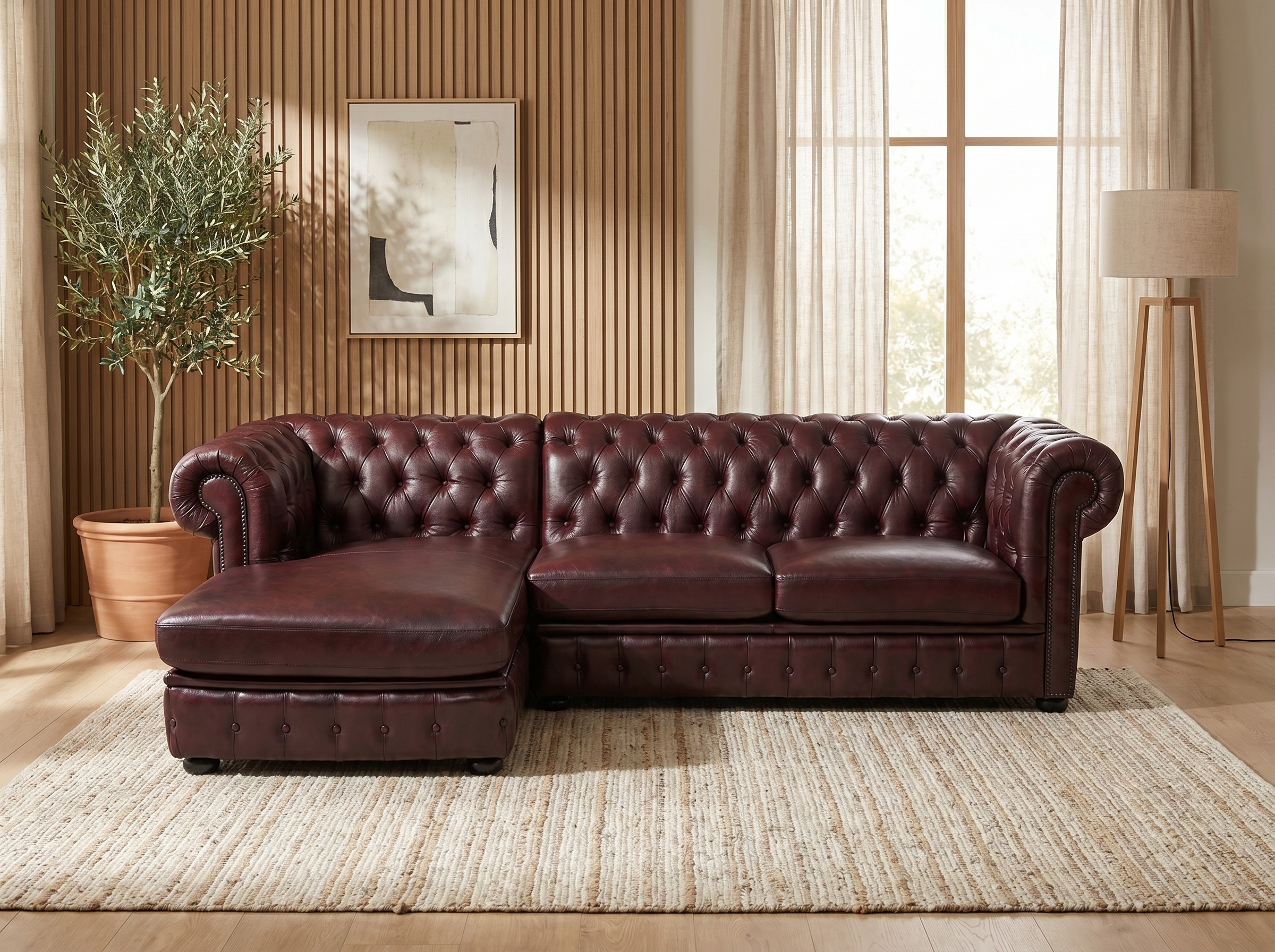 Canapé Chesterfield d'Angle Cuir Marron Chocolat - Brenton
