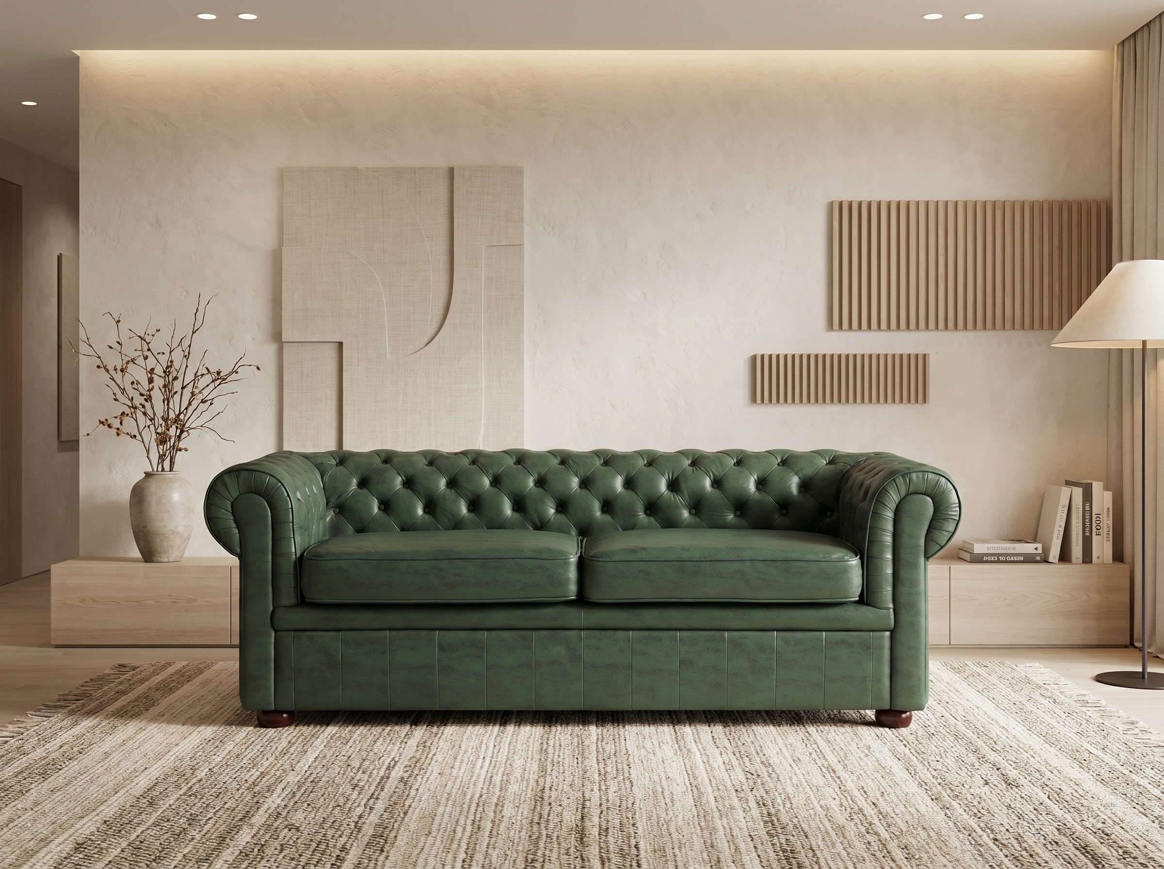 Canapé Chesterfield 3 Places Simili Cuir Vert