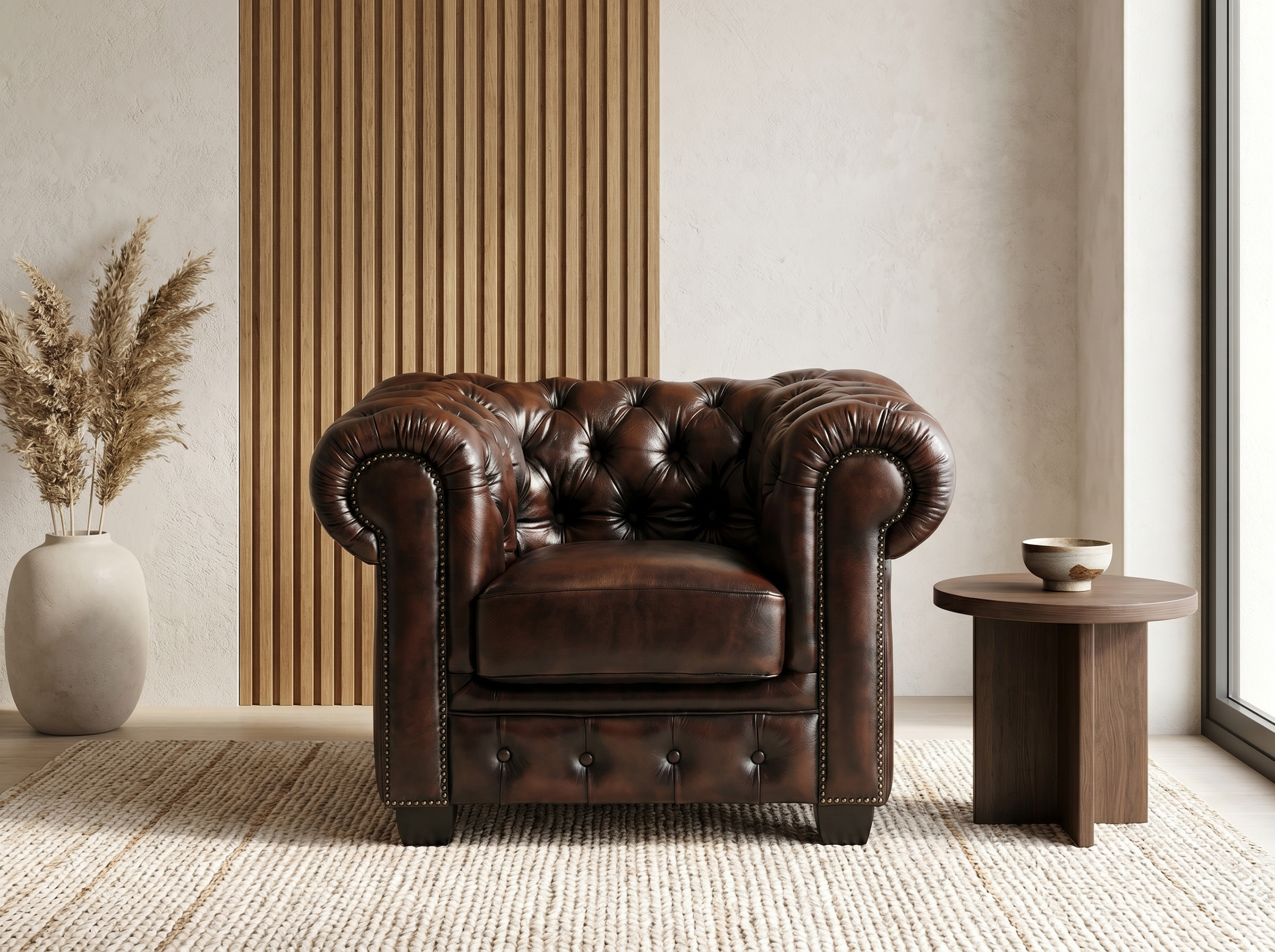 Fauteuil Chesterfield Cuir Marron - Brenton