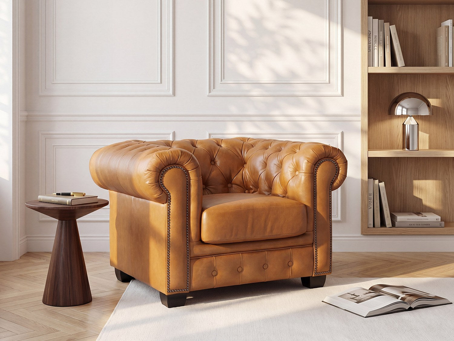 Fauteuil Chesterfield marron cuir - Brenton