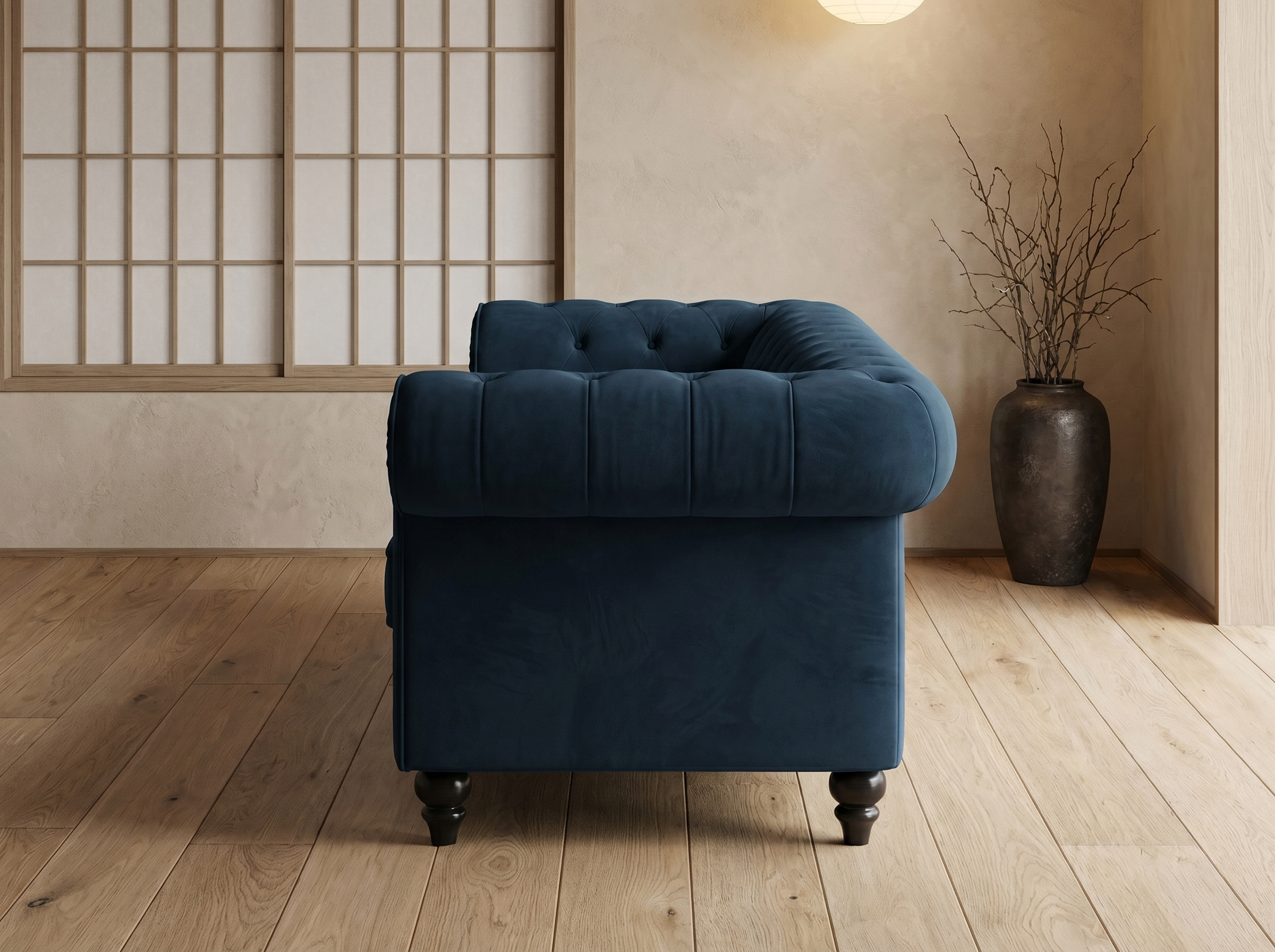 Canapé Chesterfield 2 Places Velours Bleu Nuit - Altesse