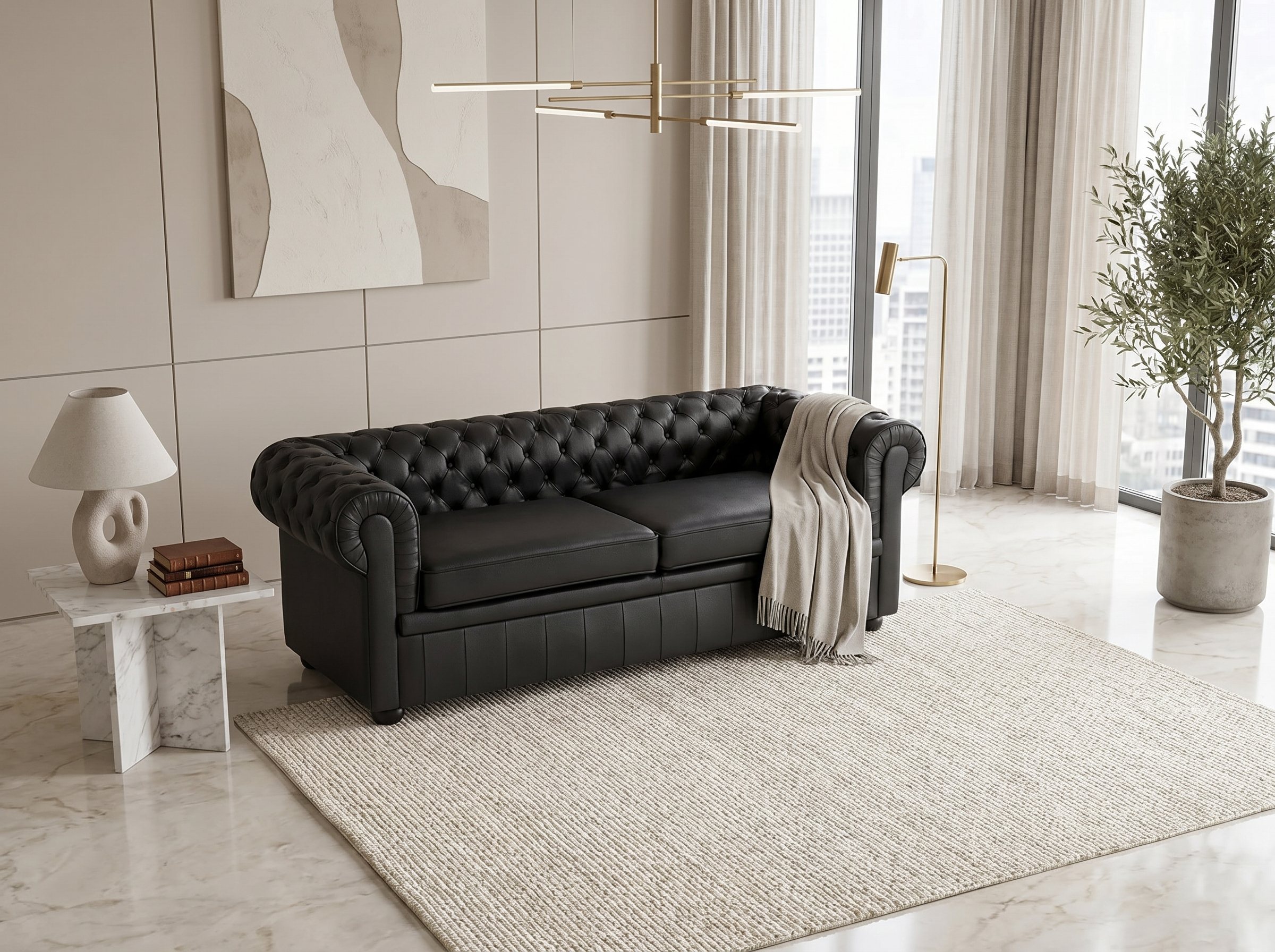 Canapé Chesterfield 3 Places Cuir Noir