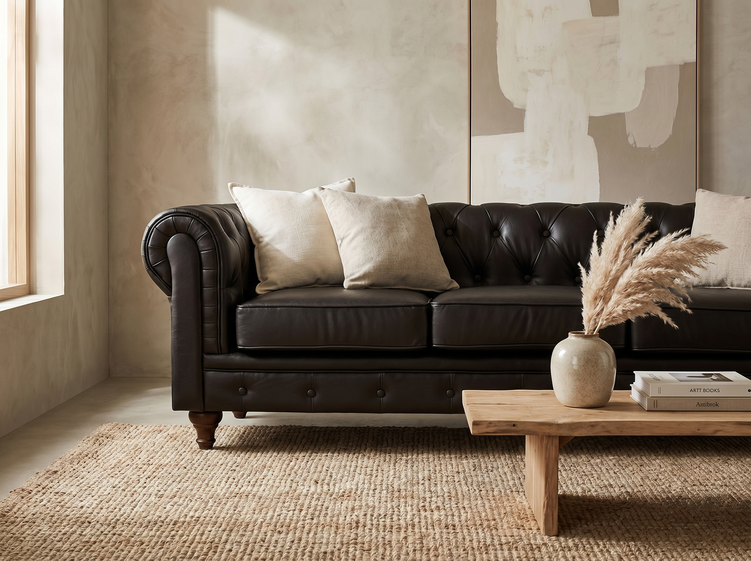 Canapé Chesterfield 3 Places Tissu Marron - Aliza