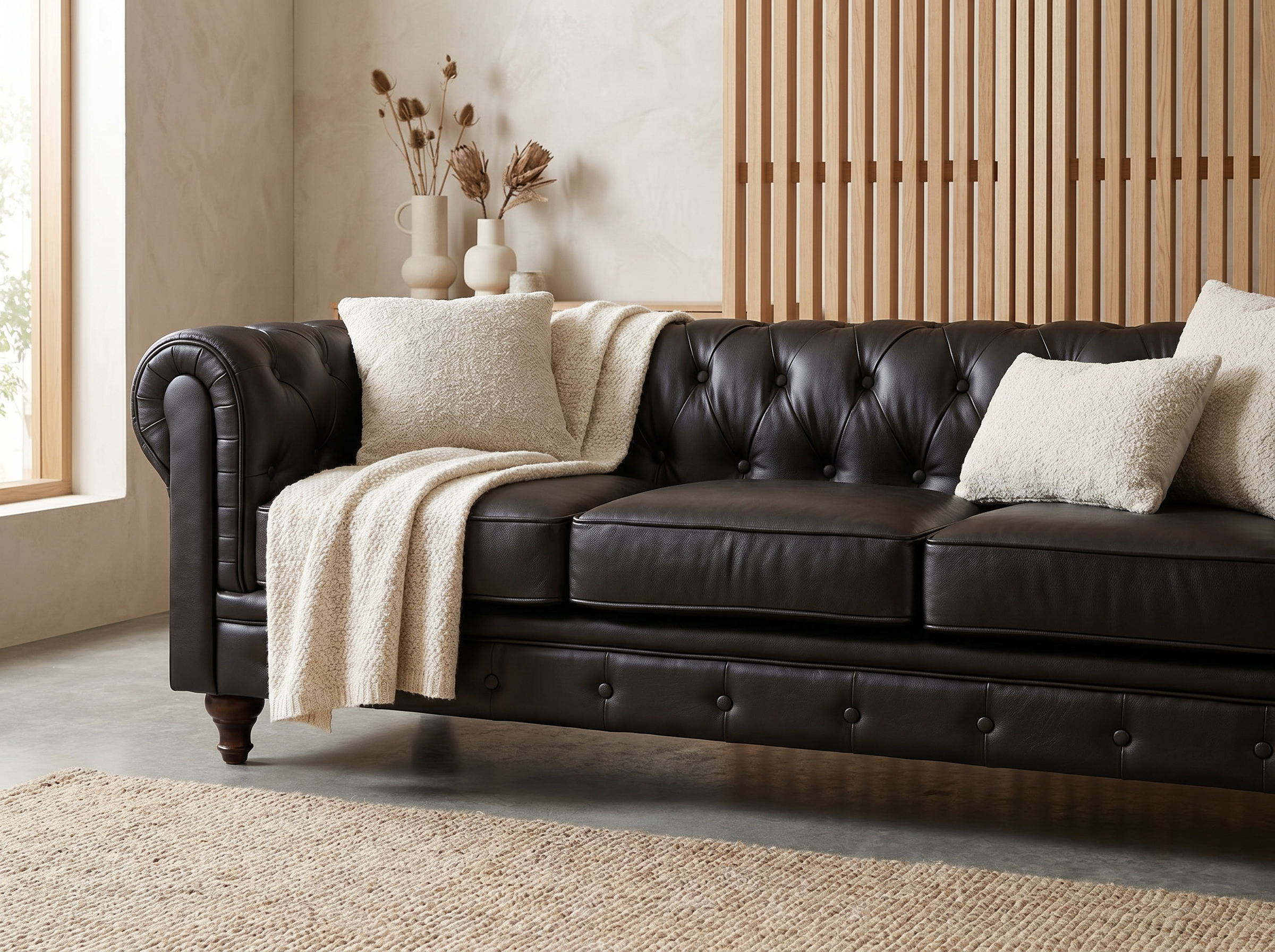 Canapé Chesterfield 3 Places Tissu Marron - Aliza