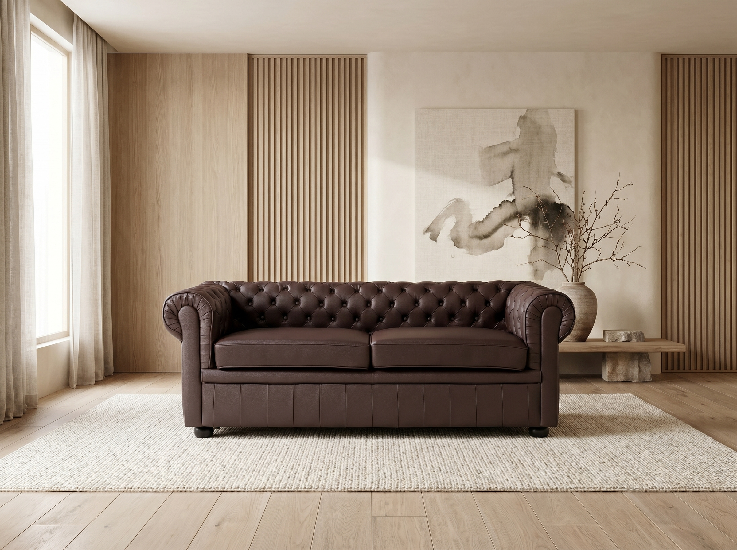 Canapé Chesterfield 3 Places Cuir Marron