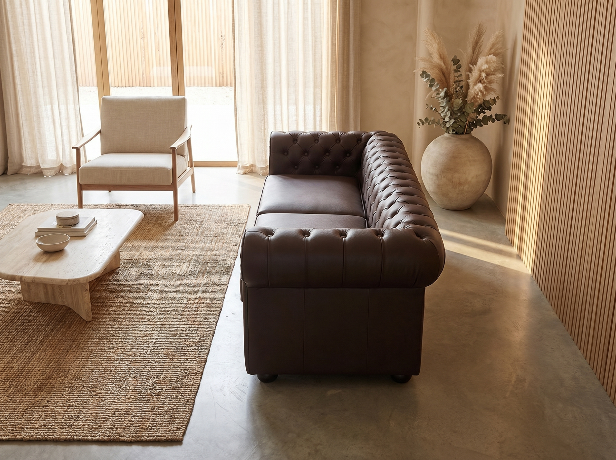 Canapé Chesterfield 3 Places Cuir Marron