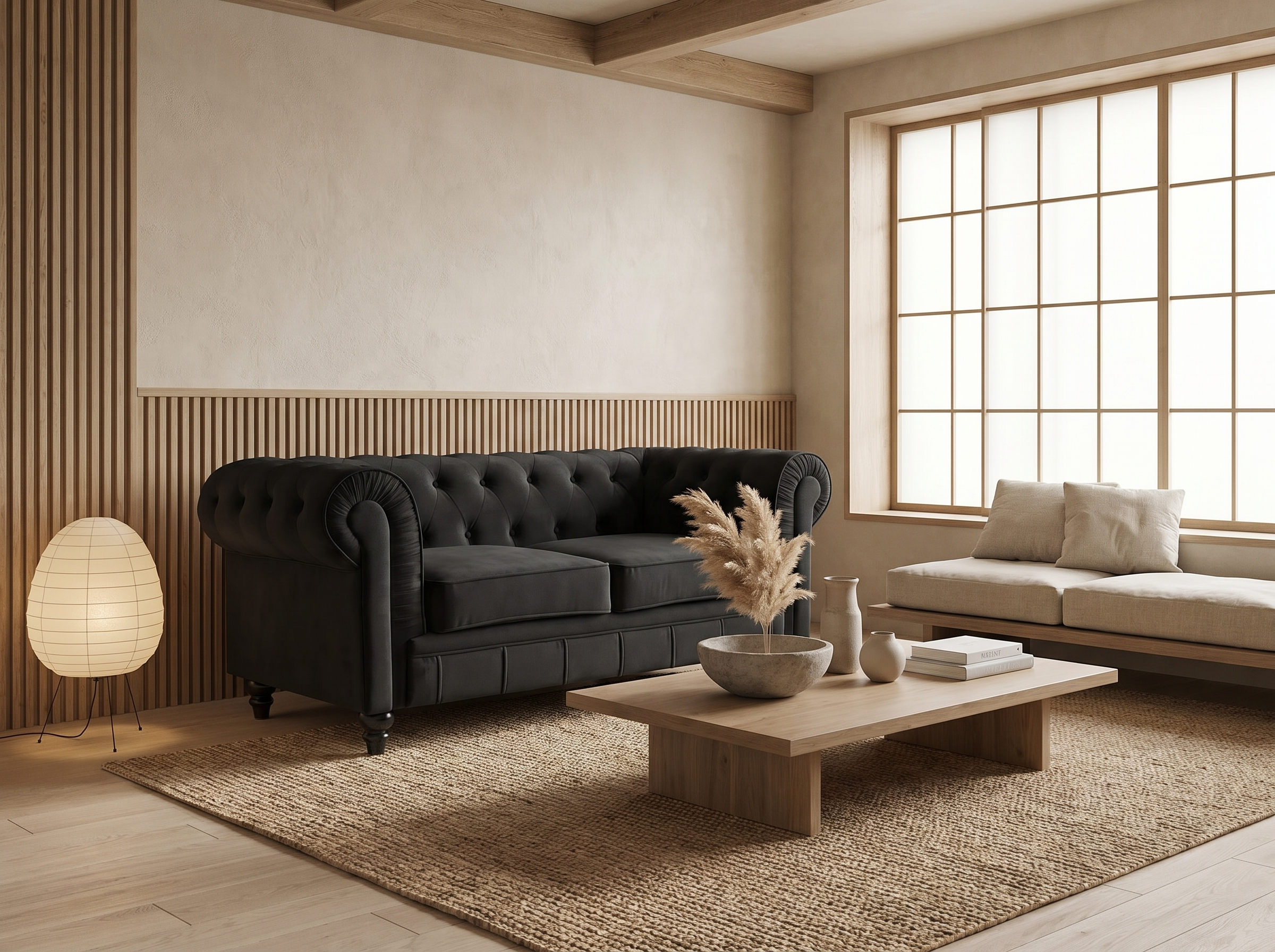 Canapé Chesterfield 2 Places Velours Noir - Altesse