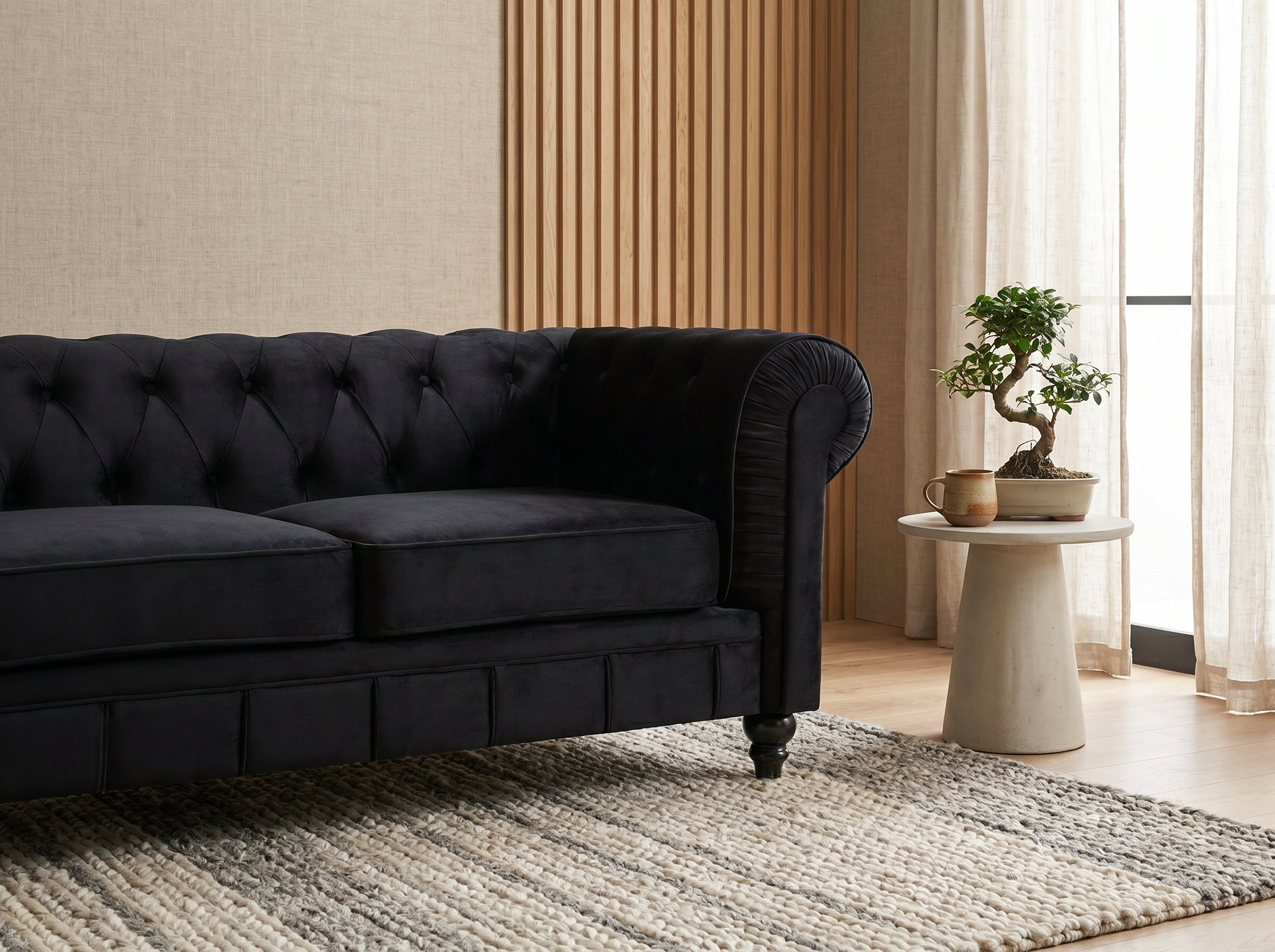 Canapé Chesterfield 2 Places Velours Noir - Altesse