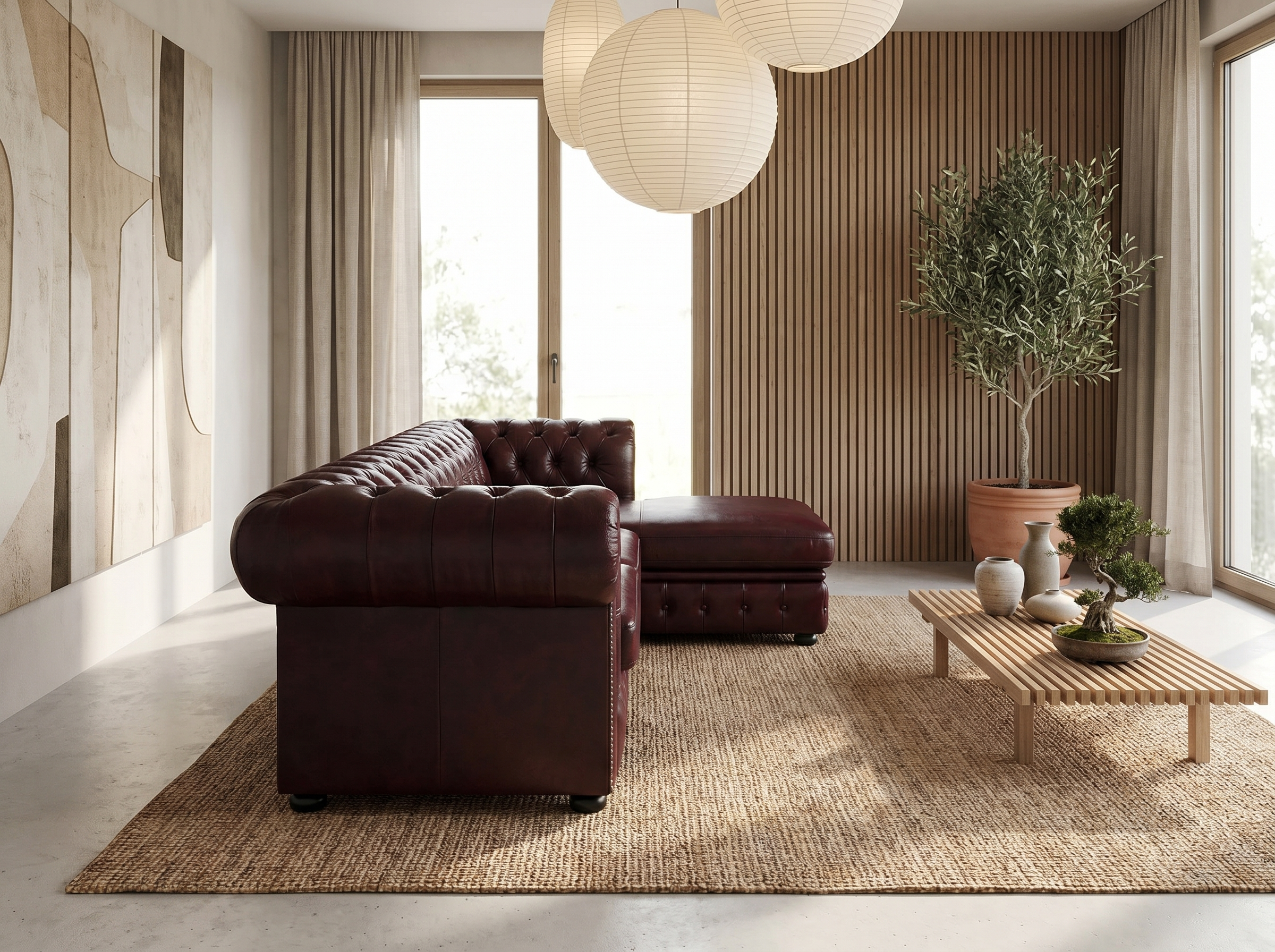 Canapé Chesterfield d'Angle 5 Places Cuir Marron Chocolat - Brenton
