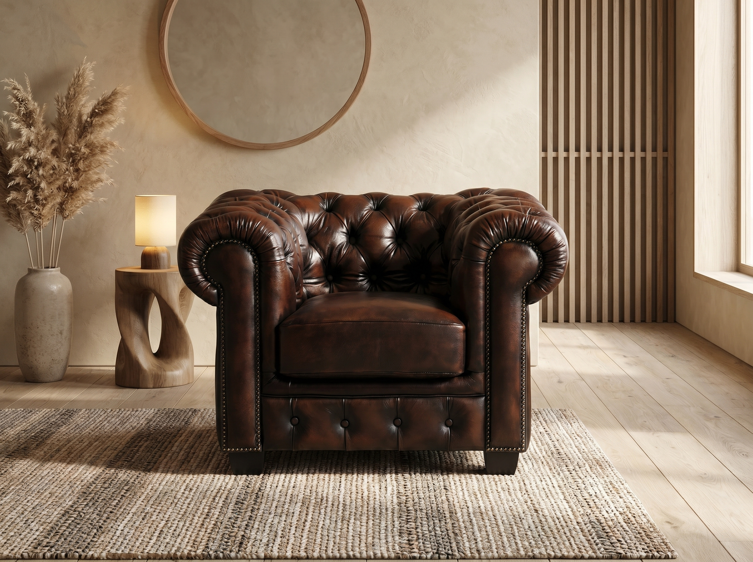 Fauteuil Chesterfield Cuir Marron Chocolat - Brenton
