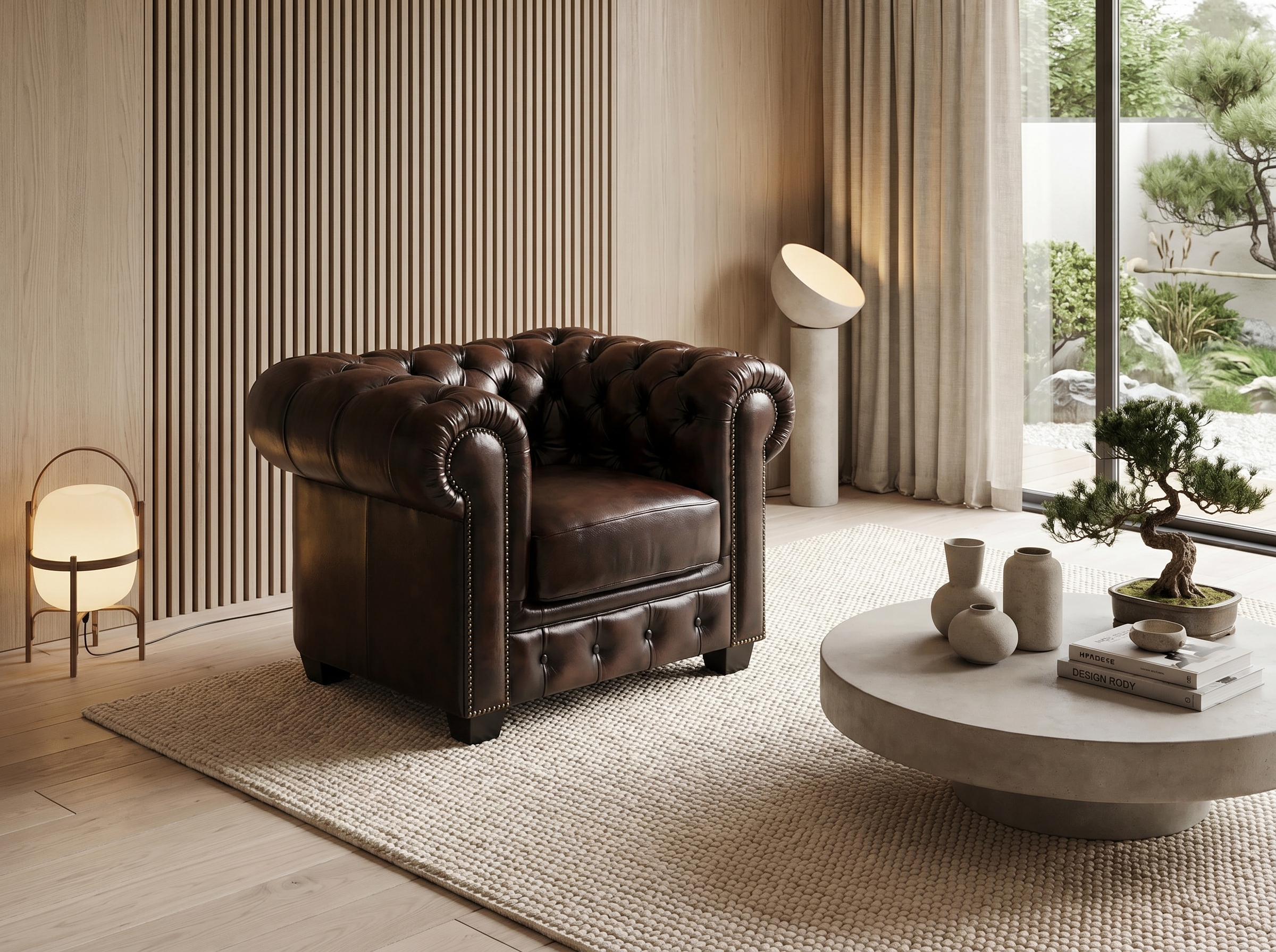 Fauteuil Chesterfield Cuir Marron Chocolat - Brenton
