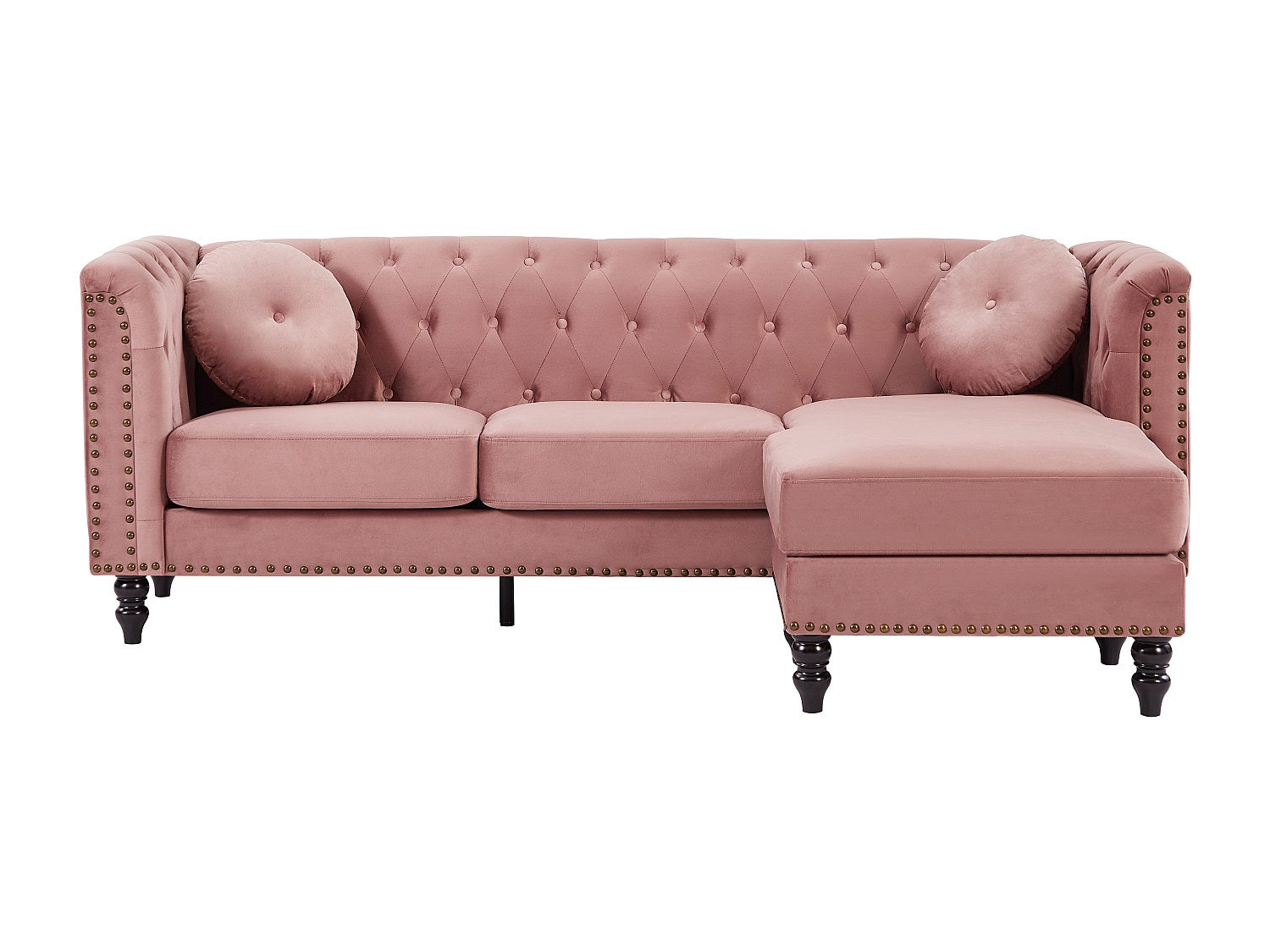 Canapé Chesterfield angle rose velours - Turner