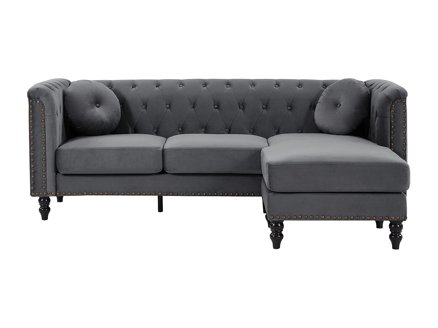 Canapé Chesterfield angle gris velours - Turner