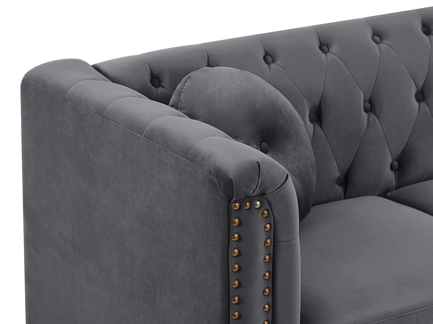 Canapé Chesterfield angle gris velours - Turner